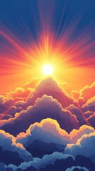 Cloudscape texture with radiant sun rays breaking through, ideal for atmospheric backgrounds, uplifting visuals, and nature-inspired compositions.