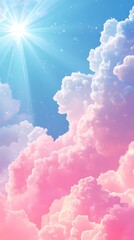 Cloudscape texture with radiant sun rays breaking through, ideal for atmospheric backgrounds, uplifting visuals, and nature-inspired compositions.