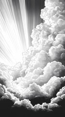 Cloudscape texture with radiant sun rays breaking through, ideal for atmospheric backgrounds, uplifting visuals, and nature-inspired compositions.