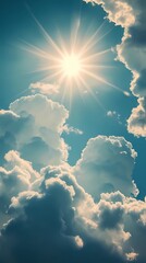 Cloudscape texture with radiant sun rays breaking through, ideal for atmospheric backgrounds, uplifting visuals, and nature-inspired compositions.