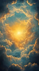Radiant sun rays over soft cloud texture, great for inspirational backgrounds, weather visuals, and ethereal design projects.