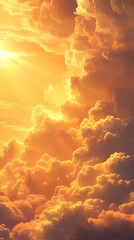 Radiant sun rays over soft cloud texture, great for inspirational backgrounds, weather visuals, and ethereal design projects.