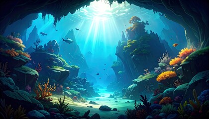 Stunning Underwater Scene.reef, shark, underwater, sunlight, undersea, blue, nature, pacific ocean, water, sea, australia, awe, backgrounds, caribbean, deep, diving, fear, fin, grey,