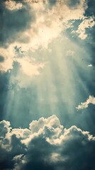 Radiant sun rays over soft cloud texture, great for inspirational backgrounds, weather visuals, and ethereal design projects.