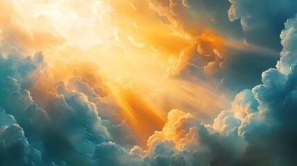 Radiant sun rays over soft cloud texture, great for inspirational backgrounds, weather visuals, and ethereal design projects.