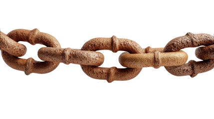 Fototapeta premium Rusty Chain Link: A close-up shot of a rusted chain link, showcasing texture and age. This symbolizes resilience, connection and industrial era