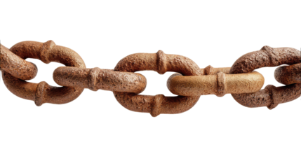 Rusty Chain Link: A close-up shot of a rusted chain link, showcasing texture and age. This symbolizes resilience, connection and industrial era