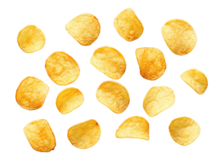 Potato chips, golden and crunchy snack isolated on transparent background