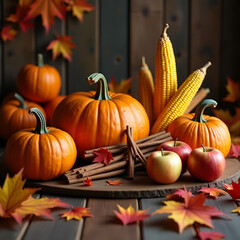 Seasonal Flat Lay Autumn Harvest Table Scene