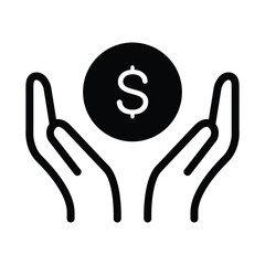 Icon depicting hands protecting a dollar coin. Symbolizing financial security, wealth preservation, and careful money management.