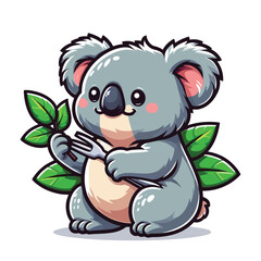 Obraz premium vector style cute koala mascot eat leaf
