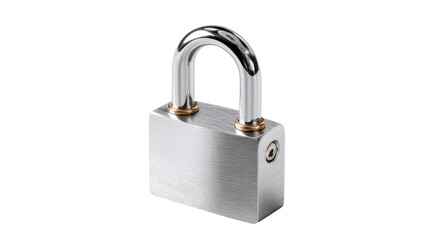 Naklejka premium Security Lock: A close-up studio shot of a shiny, silver padlock, symbolizing safety and protection. The sleek design and metallic sheen evoke a sense of security and vigilance.