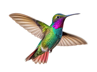 Fototapeta premium Vibrant hummingbird in flight isolated on transparent background with outstretched wings