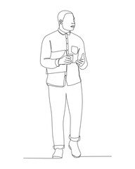 Line Art Illustration of a Man Talking While Standing – Minimalist Style