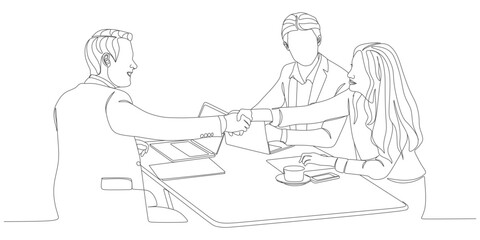 Business Meeting Line Art with Handshake Agreement Between Colleagues

