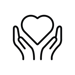 Icon depicting two hands gently holding a heart, symbolizing love, care, and compassion.