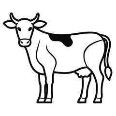Simple Cow Line Drawing – Livestock Icon Isolated Editable Vector Design