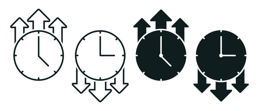 Uptime and downtime icon, Clock with arrow up and arrow down sign. Illustration vector