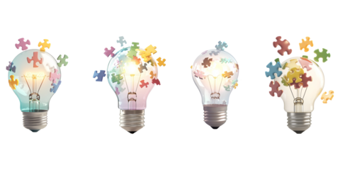 Set of Colorful Light Bulb Vector Illustrations – Creative Energy Icons, Idea Concept Designs, Innovation and Electricity Elements