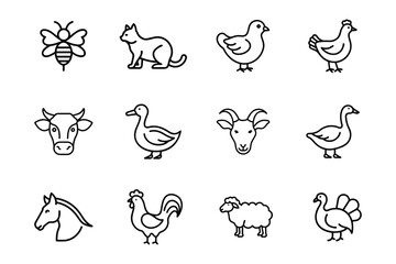 Fototapeta premium farm animals icon line art set 