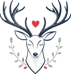 Fototapeta premium Cute Cartoon Reindeer Couple Face Design – Festive Christmas Deer Clipart for Kids and Crafts