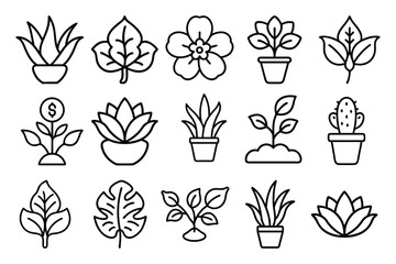 set of vector line art flowers