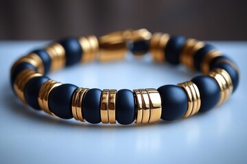 Luxury black and gold bracelet on bright white background