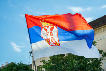 National flag of Serbia waving