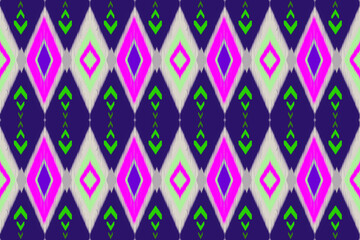 Abstract ethnic motif ikat inspired on diamond pattern with purple pink hues wallpaper textiles design  background.