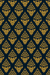 Abstract elegant of traditional  Thai art pattern with golden flame motif on dark navy blue Background