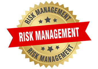 risk management. risk management round red and gold label isolated on transparent background