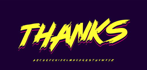 Street art graffiti style word thanks. Comic book inspired hand drawn brush lettering with sharp edges and torn typography for urban poster, youth skate culture, edgy apparel. Vector illustration