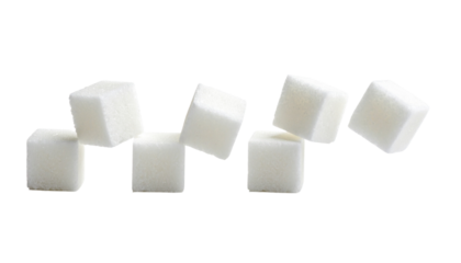 sugar cubes falling floating on white
