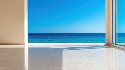 Obraz premium Serene Ocean View from Modern Unfurnished Room Interior Design