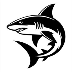 Aggressive Shark Logo Design in Bold Tribal Black and White Vector