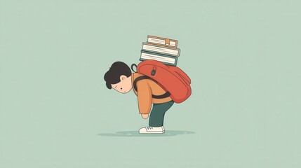 student with heavy backpack slumping forward symbolizing academic burnout