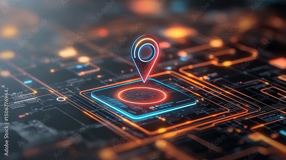 Poster a futuristic digital navigation concept showcasing a sleek and advanced map interface with various t