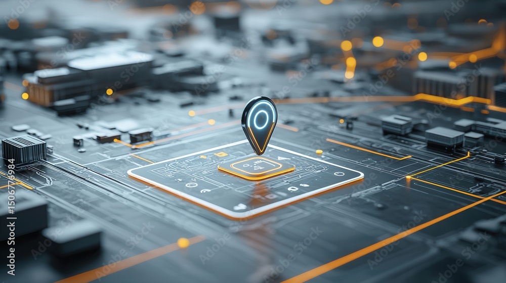 Poster this image depicts a futuristic digital navigation concept featuring a sleek and advanced map displa