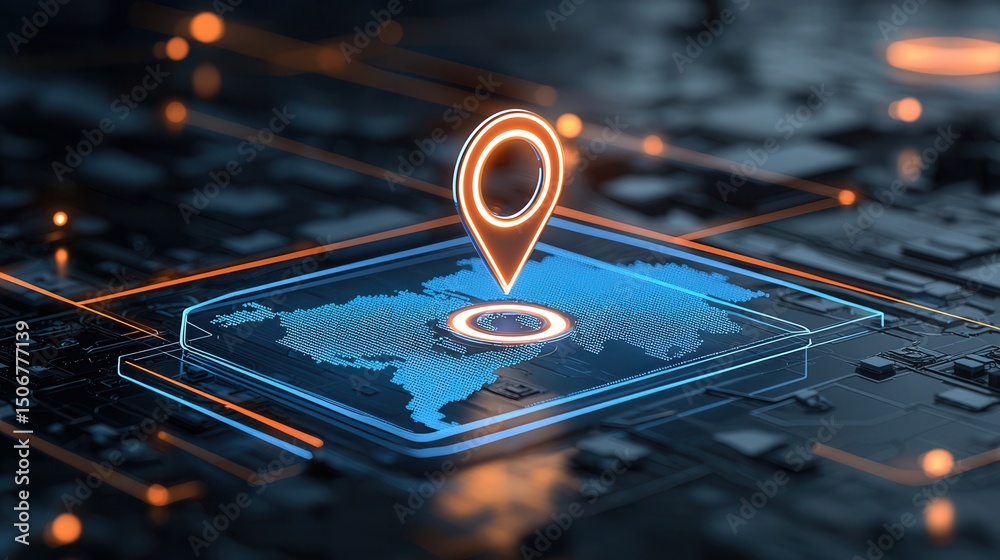 Aufkleber a dynamic close up view of a glowing blue digital world map showcasing advanced geospatial technolog