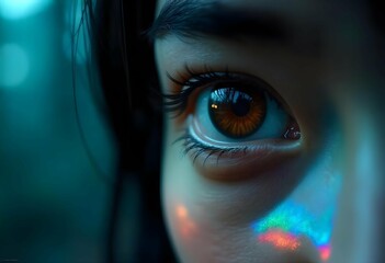 Extreme close-up of a human eye showing emotion — joy, sadness, fear, focus — high-detail iris and reflection, sharp focus on eye only, soft blurred background, studio-style lighting, isolated concept