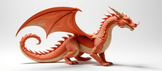 Obraz premium 3D paper model concept. Fantasy dragon illustration with intricate details and vibrant colors.
