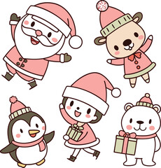 set of santa claus and reindeer