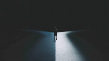 teenager standing on road between dark and light path choices