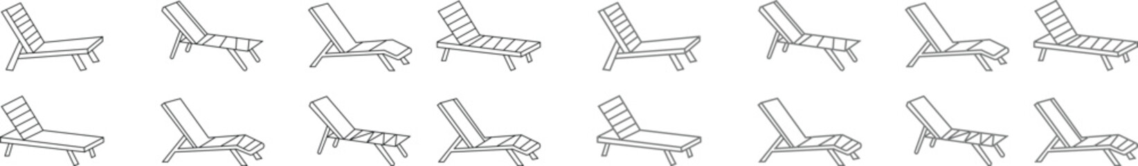 poolside lounger icon set, Beach Chairs, Summer and Vacation Related Line Banner Design. Beach, Holiday, Journey, Sunlight, Fun time. Web Page icons, Mobile App, Sunbathe, Magazine, Mobile Application