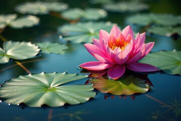 Intricate floral design created by floating water plants on lake, view, scene, plants