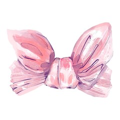 Pink silk ribbon bow hand painted in watercolor style isolated on white delicate decorative element for gift wrapping celebration cards baby girl decor wedding or festive packaging design