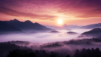 Fototapeta premium misty sunrise in the mountains