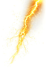 Bright, dynamic lightning bolt with golden hues illuminating a white background, symbolizing energy