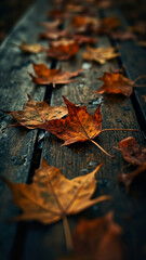 Ai Artwork Autumn Leaves on Wooden Surface