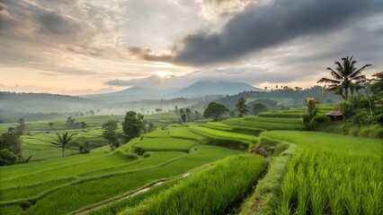 Fototapeta premium beautiful morning view indonesia panorama landscape